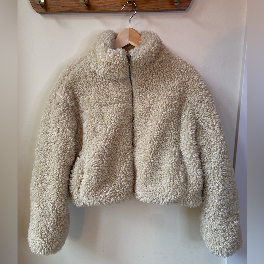 Sherpa Jacket, 70’s Vibe Cropped in Cream Color - Cali 1850 - L